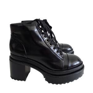 Cult Gaia Black Bratz Leather Lace Up Lug Sole Ankle Boots Size 9